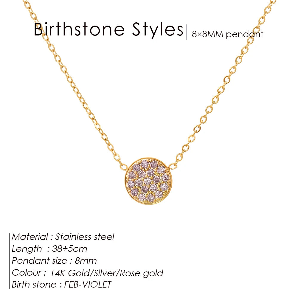 Emanco Birthstone Zirconia Necklace 12 Color Stainless Steel Pendant Necklace Constellation Month Gift Jewelry Wholesale
