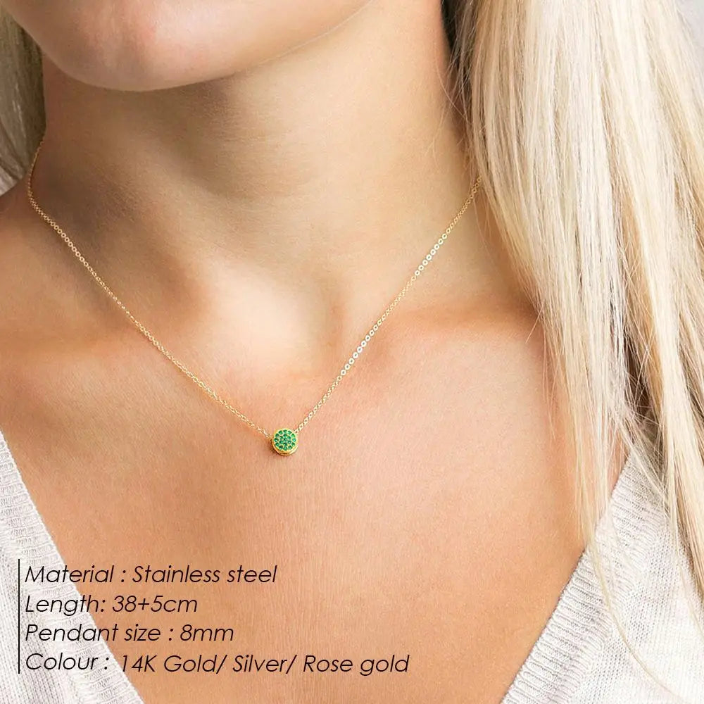 Emanco Birthstone Zirconia Necklace 12 Color Stainless Steel Pendant Necklace Constellation Month Gift Jewelry Wholesale