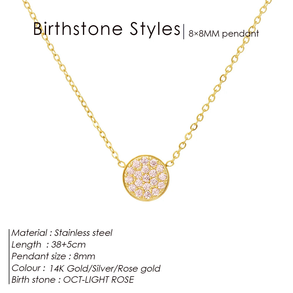 Emanco Birthstone Zirconia Necklace 12 Color Stainless Steel Pendant Necklace Constellation Month Gift Jewelry Wholesale