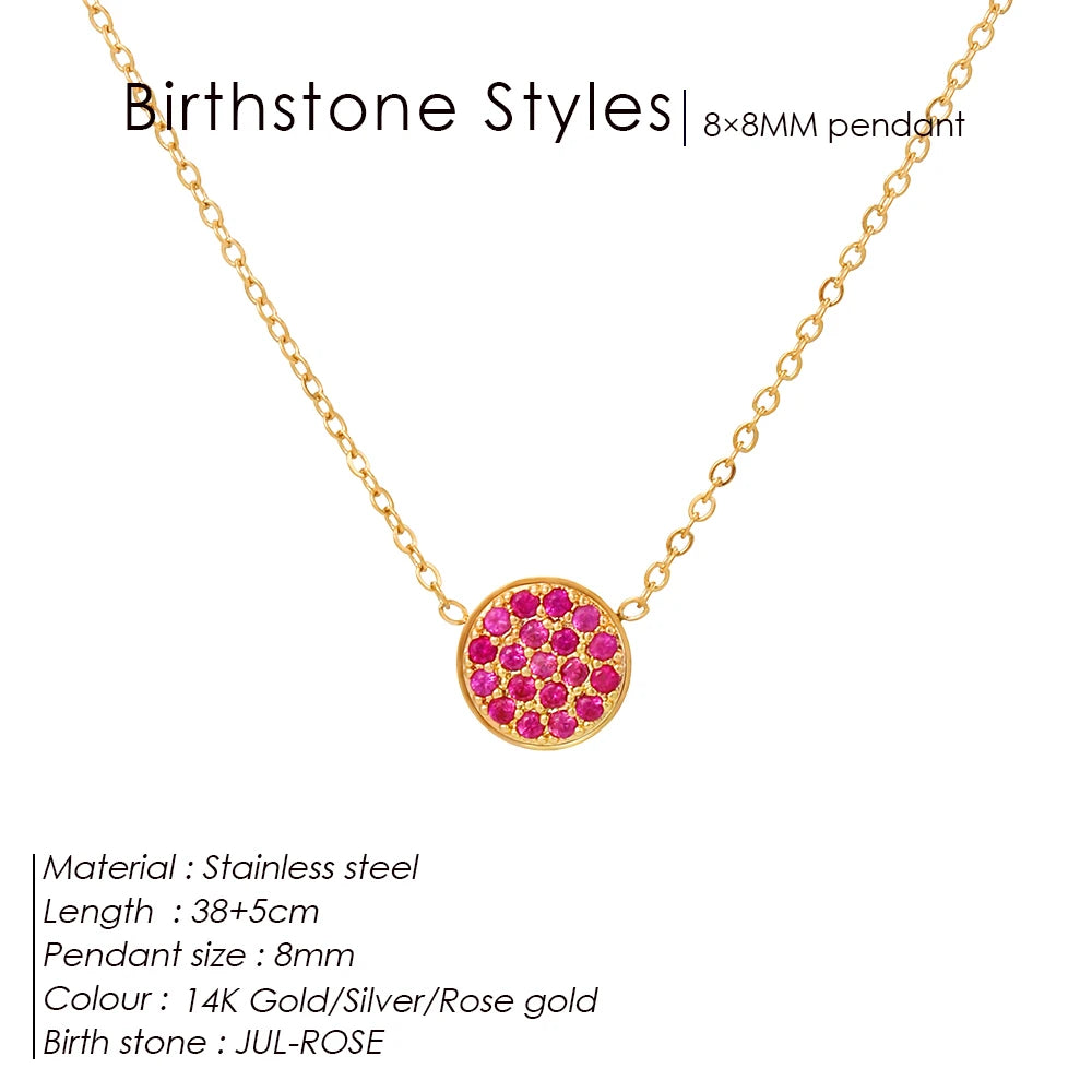 Emanco Birthstone Zirconia Necklace 12 Color Stainless Steel Pendant Necklace Constellation Month Gift Jewelry Wholesale