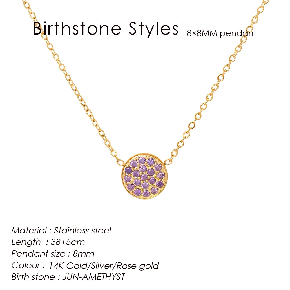 Emanco Birthstone Zirconia Necklace 12 Color Stainless Steel Pendant Necklace Constellation Month Gift Jewelry Wholesale