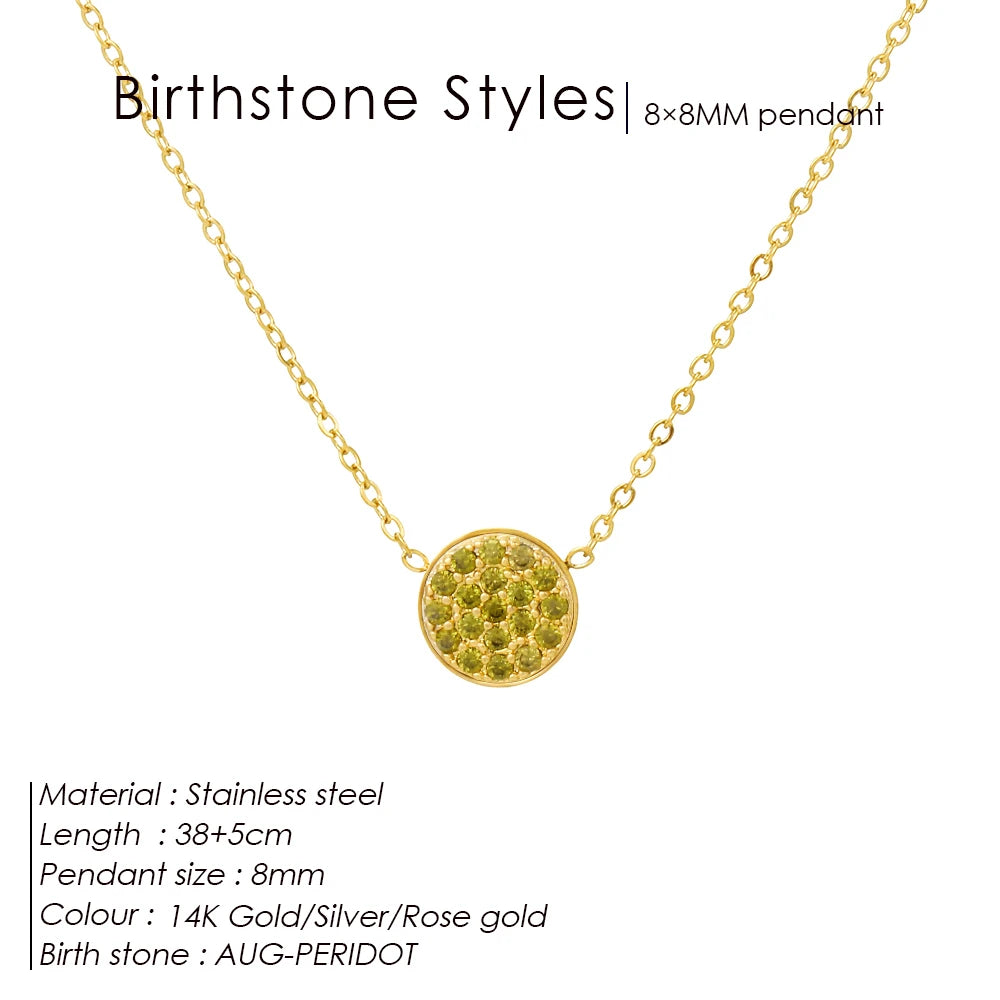 Emanco Birthstone Zirconia Necklace 12 Color Stainless Steel Pendant Necklace Constellation Month Gift Jewelry Wholesale