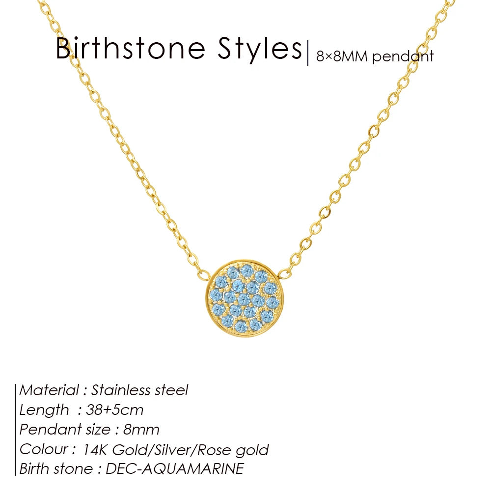 Emanco Birthstone Zirconia Necklace 12 Color Stainless Steel Pendant Necklace Constellation Month Gift Jewelry Wholesale