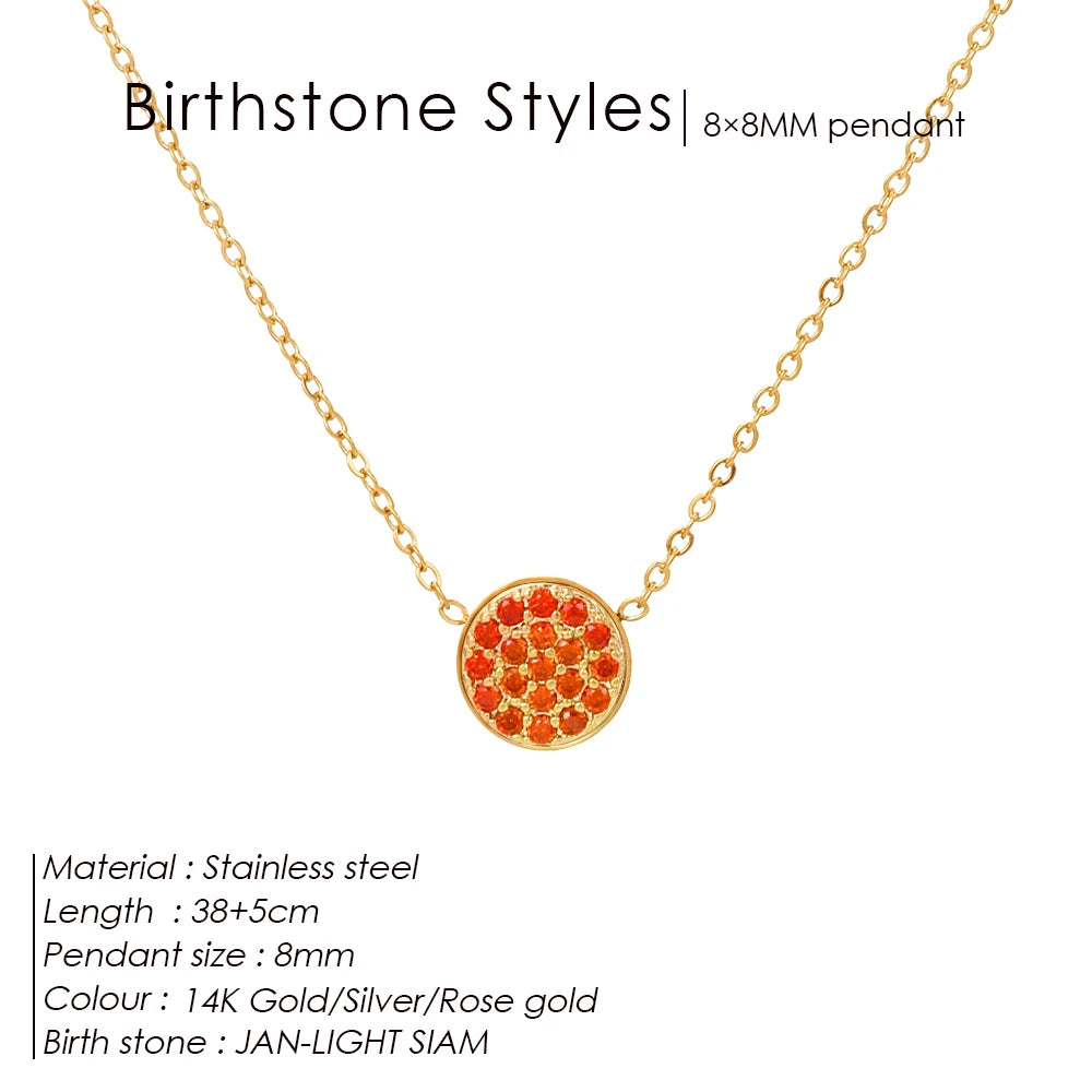 Emanco Birthstone Zirconia Necklace 12 Color Stainless Steel Pendant Necklace Constellation Month Gift Jewelry Wholesale