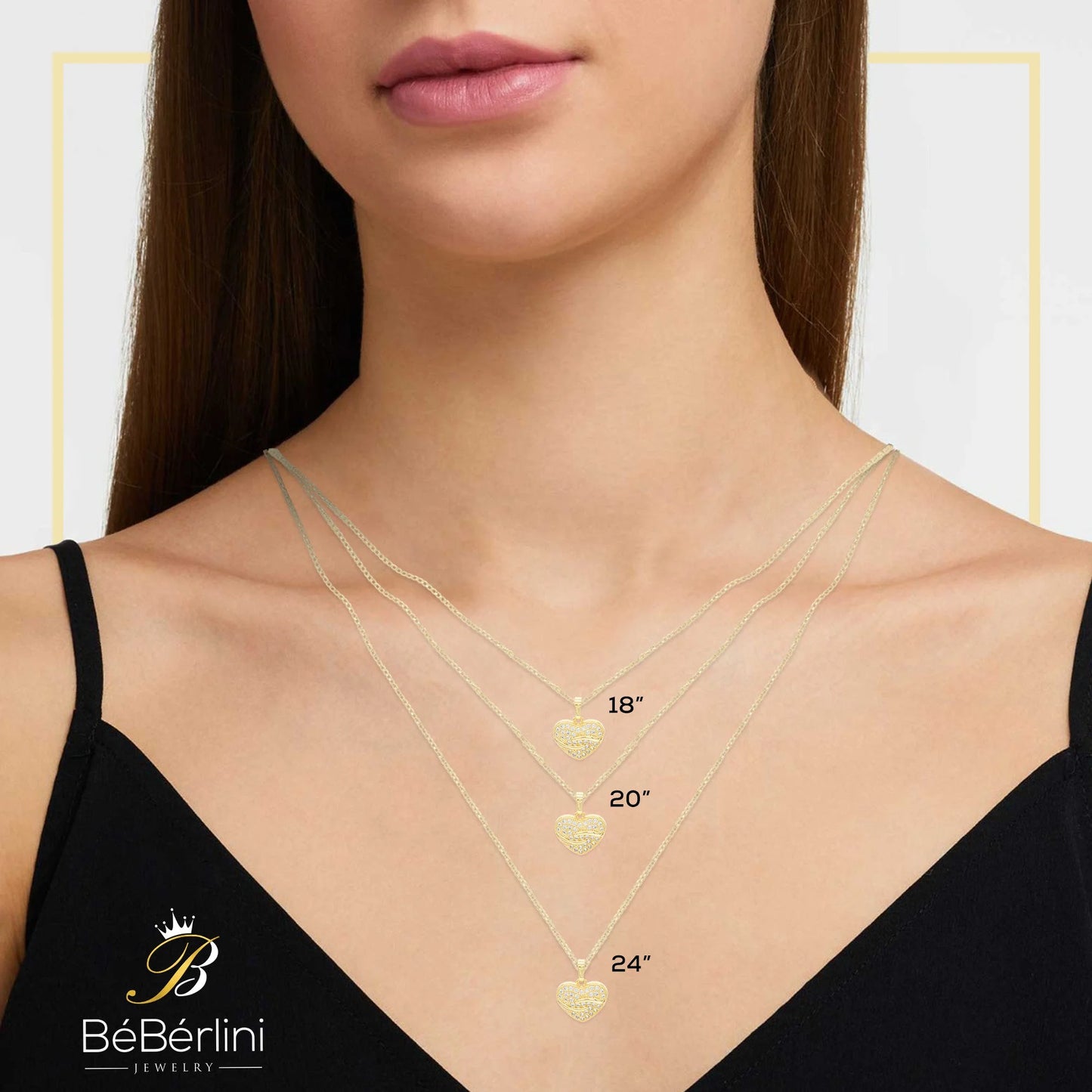 Heart CZ Charm 14K Gold Filled Cuban Chain Pendant Necklace Jewelry Women 20"