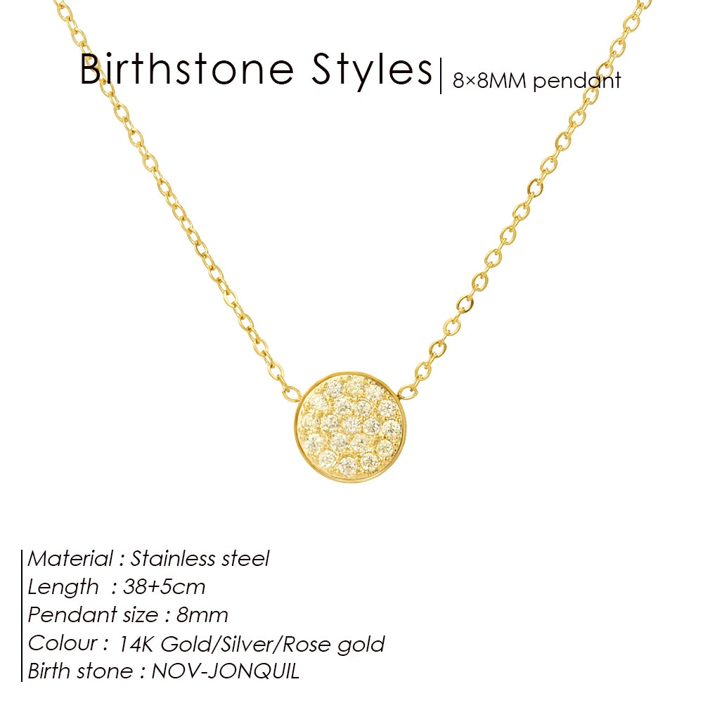 Emanco Birthstone Zirconia Necklace 12 Color Stainless Steel Pendant Necklace Constellation Month Gift Jewelry Wholesale