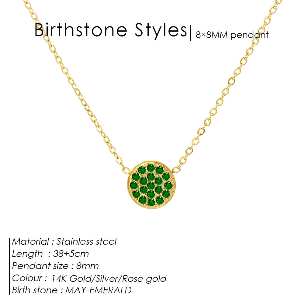 Emanco Birthstone Zirconia Necklace 12 Color Stainless Steel Pendant Necklace Constellation Month Gift Jewelry Wholesale