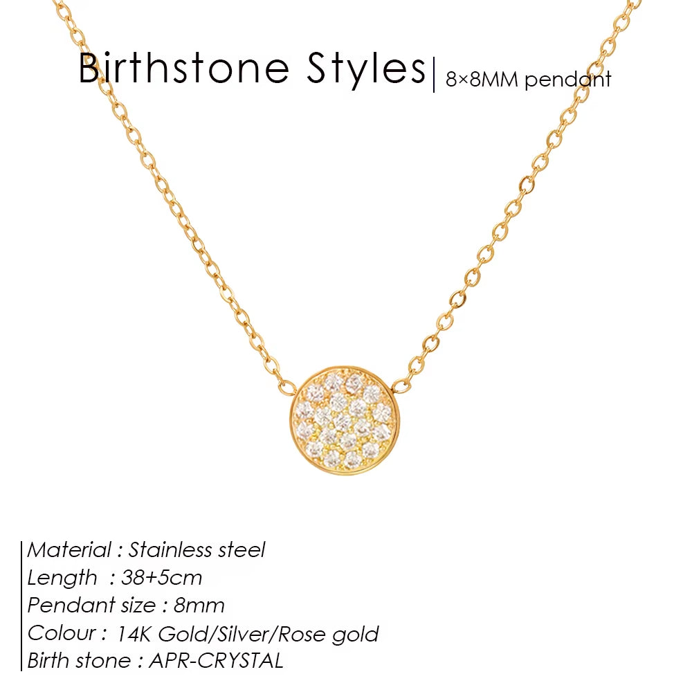 Emanco Birthstone Zirconia Necklace 12 Color Stainless Steel Pendant Necklace Constellation Month Gift Jewelry Wholesale