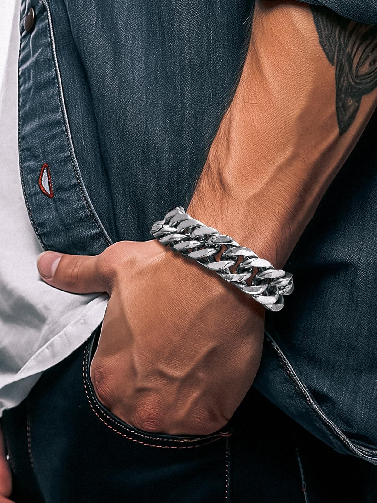 Men Stainless Steel Cuban Chain Bracelets 17Mm Hip Pop Chunky Franco Chain Bracelet 8.3 Inch Heavy Link Chains for Son Husband Jewelry Birthday Teen Graduation Father'S Day Gifts