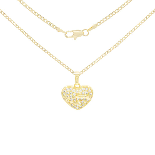 Heart CZ Charm 14K Gold Filled Cuban Chain Pendant Necklace Jewelry Women 20"