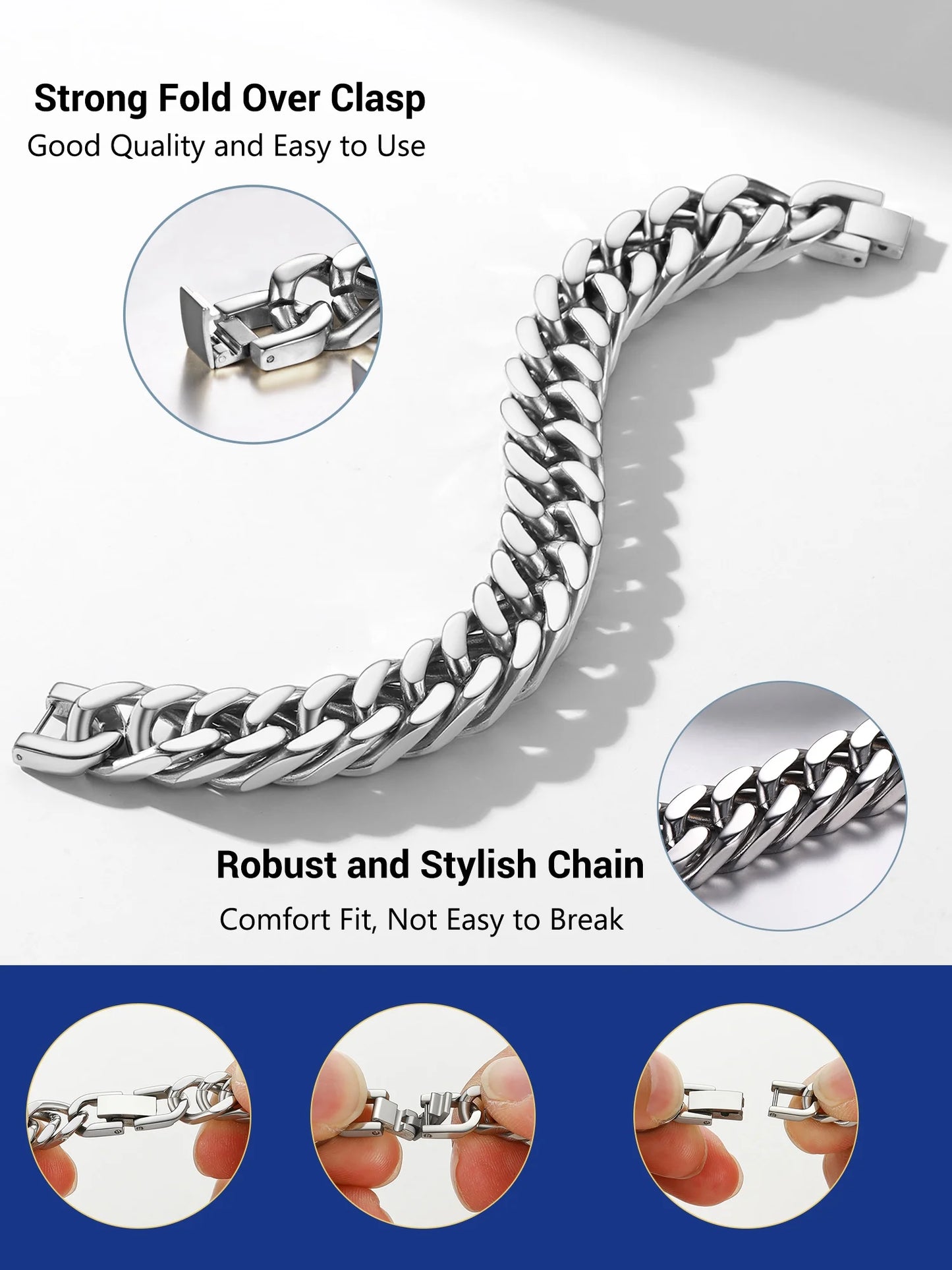 Men Stainless Steel Cuban Chain Bracelets 17Mm Hip Pop Chunky Franco Chain Bracelet 8.3 Inch Heavy Link Chains for Son Husband Jewelry Birthday Teen Graduation Father'S Day Gifts