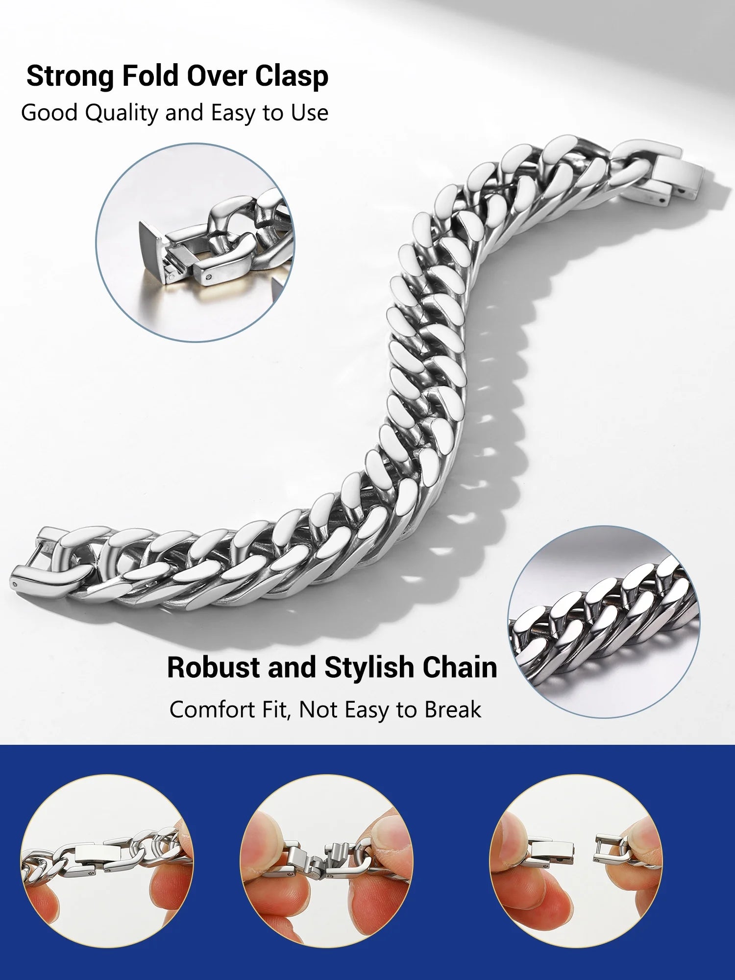 Men Stainless Steel Cuban Chain Bracelets 17Mm Hip Pop Chunky Franco Chain Bracelet 8.3 Inch Heavy Link Chains for Son Husband Jewelry Birthday Teen Graduation Father'S Day Gifts