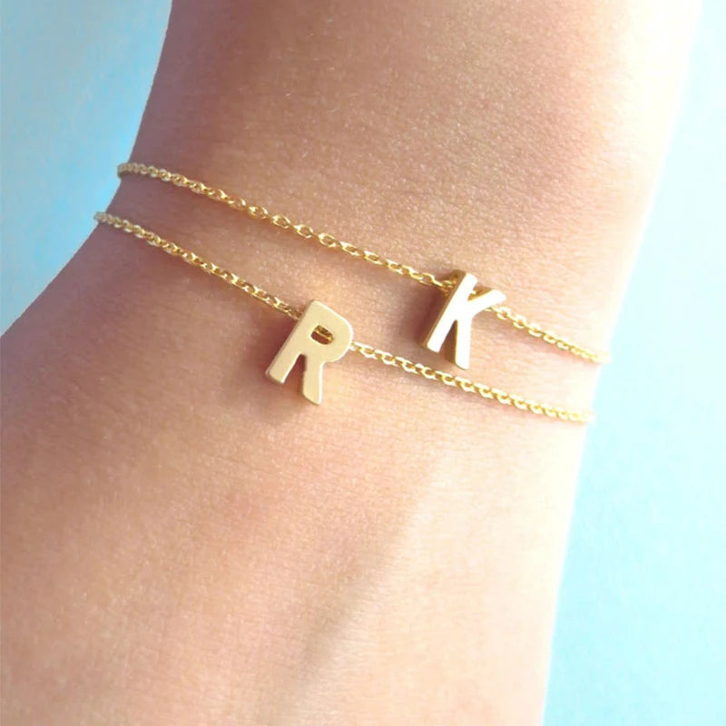 304 Stainless Steel 26 Letter Bracelet Dainty Initial Letter Bracelet Necklace Jewelry Gift FCB0051