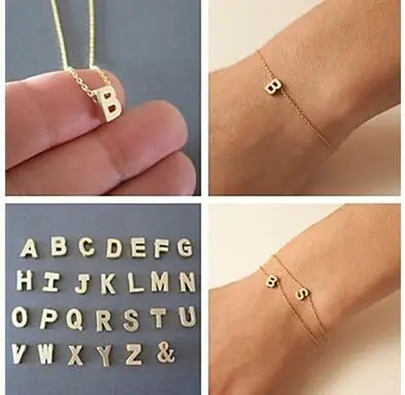 304 Stainless Steel 26 Letter Bracelet Dainty Initial Letter Bracelet Necklace Jewelry Gift FCB0051